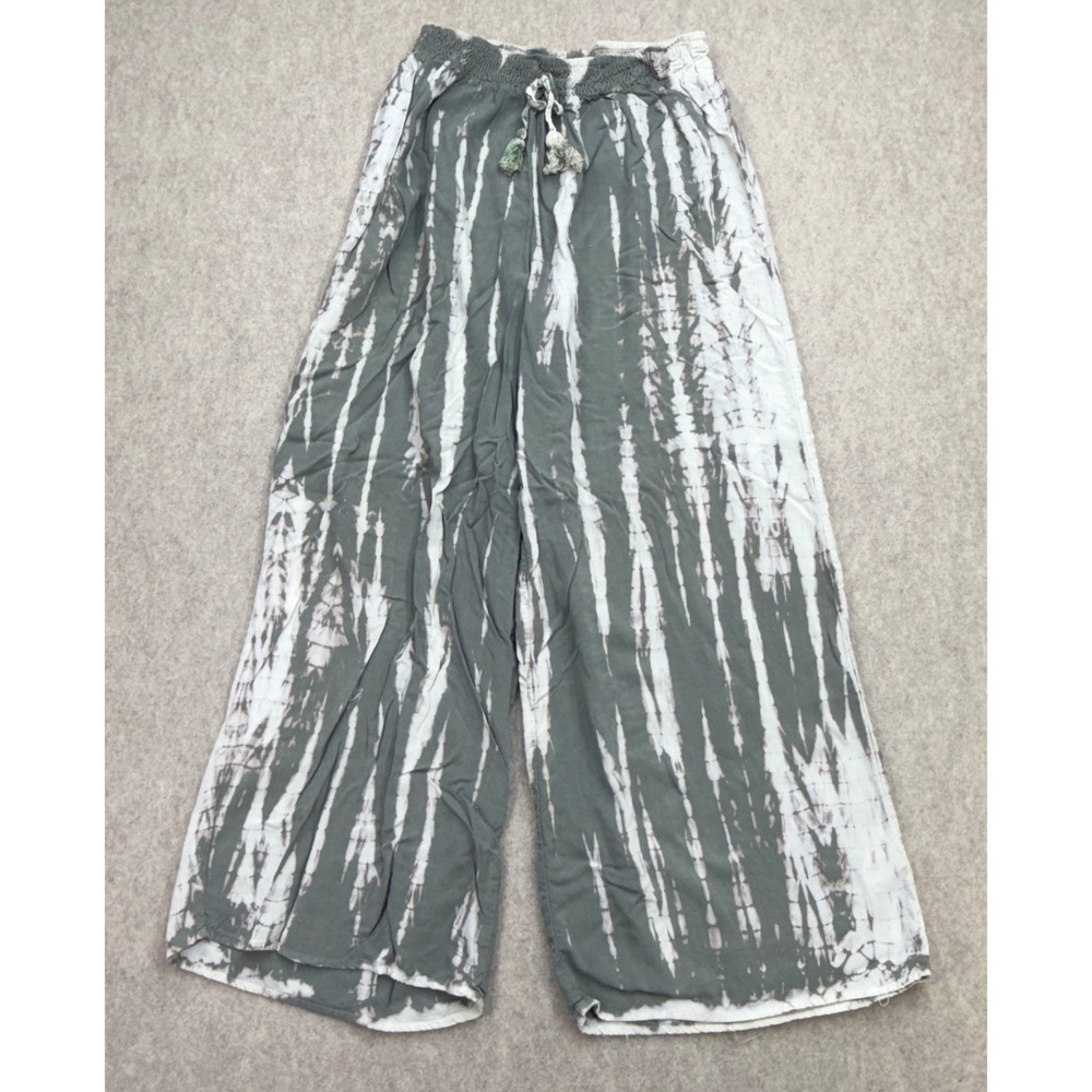Kiwi & Punch Wide Leg Pants Womens L Green Tie Dye Cropped Boho Whimsy Festival
